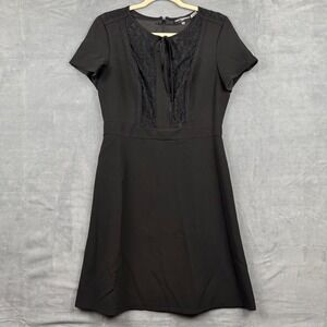 Karl Lagerfeld Paris Black Lace Tie Neck‎ A-Line Dress Career Party Women